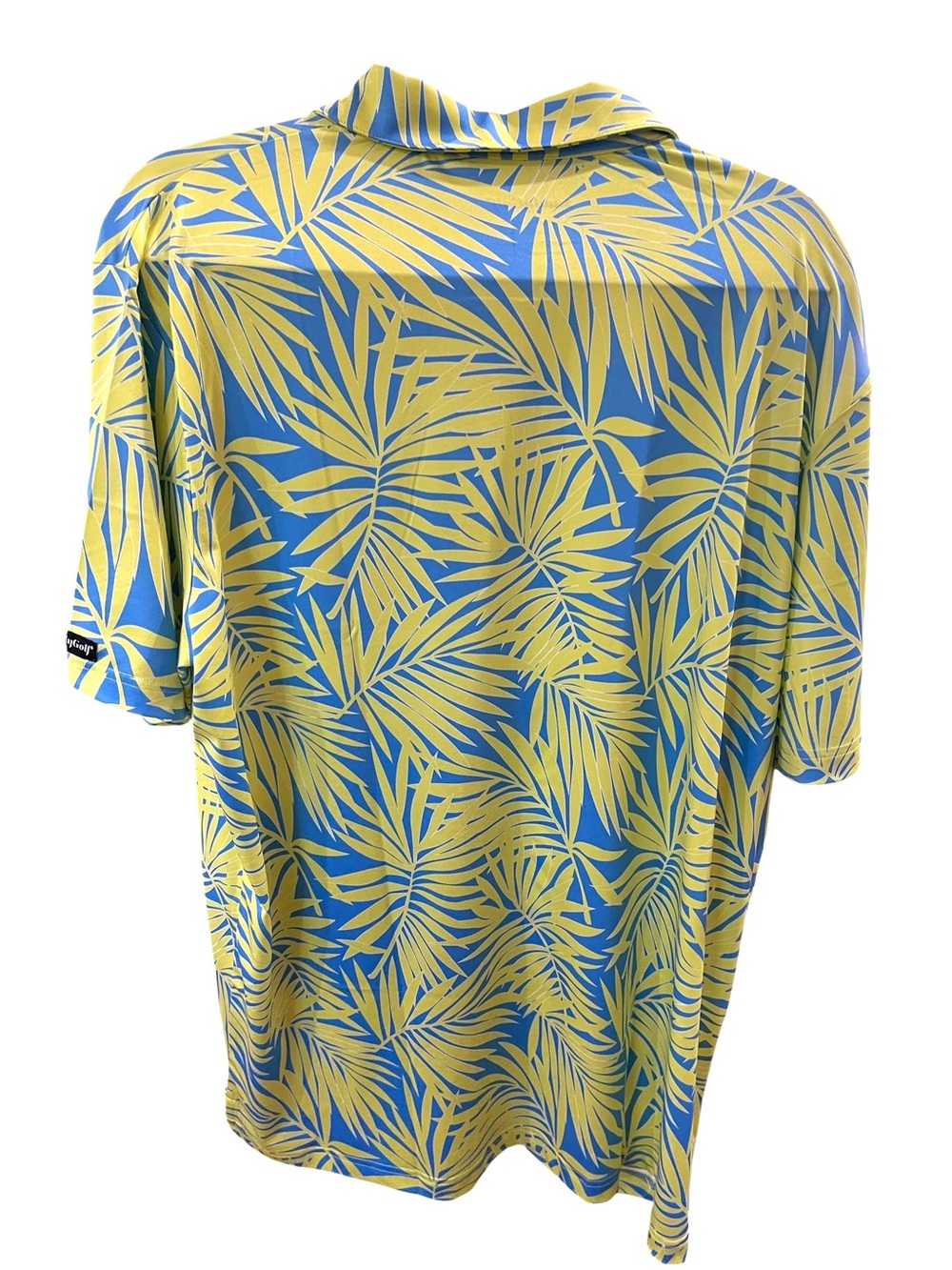 New Sandy Golf Palm Leaf Print Golf Polo Shirt Short Sleeves SZ XXL Blue Yellow - Picture 2 of 5
